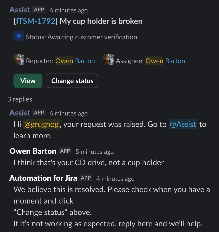 Change status / mark resolved